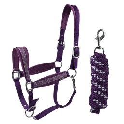 Ohlávka FULL s vodítkem Horka Crystals & Pearls - Purple